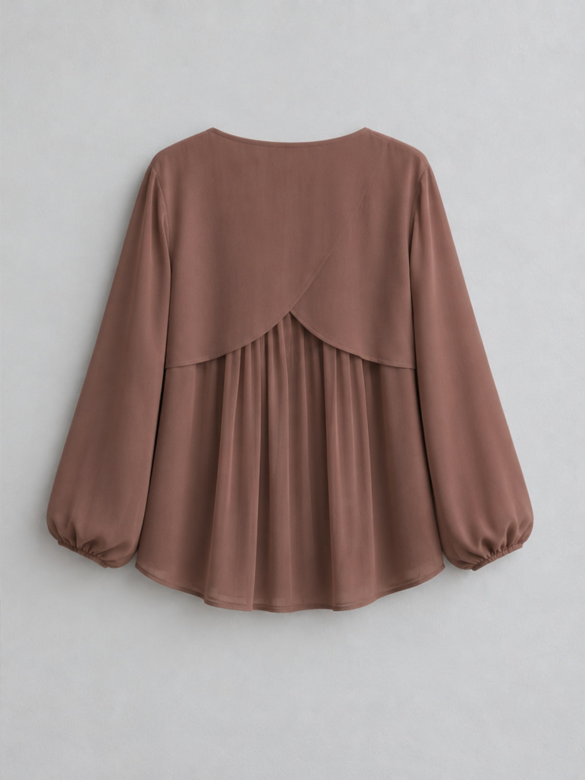 Blusa de Gasa con Espalda Plisada - Marrón