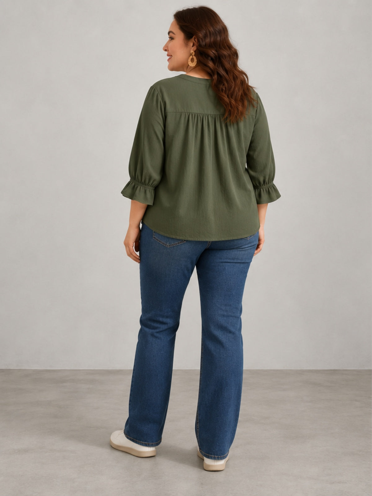 Blusa Bordada con Lazo al Cuello - Verde Oliva