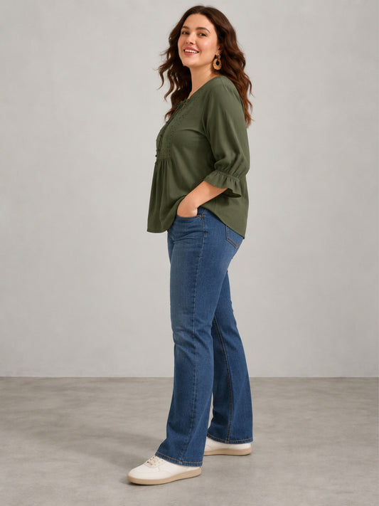Blusa Bordada con Lazo al Cuello - Verde Oliva