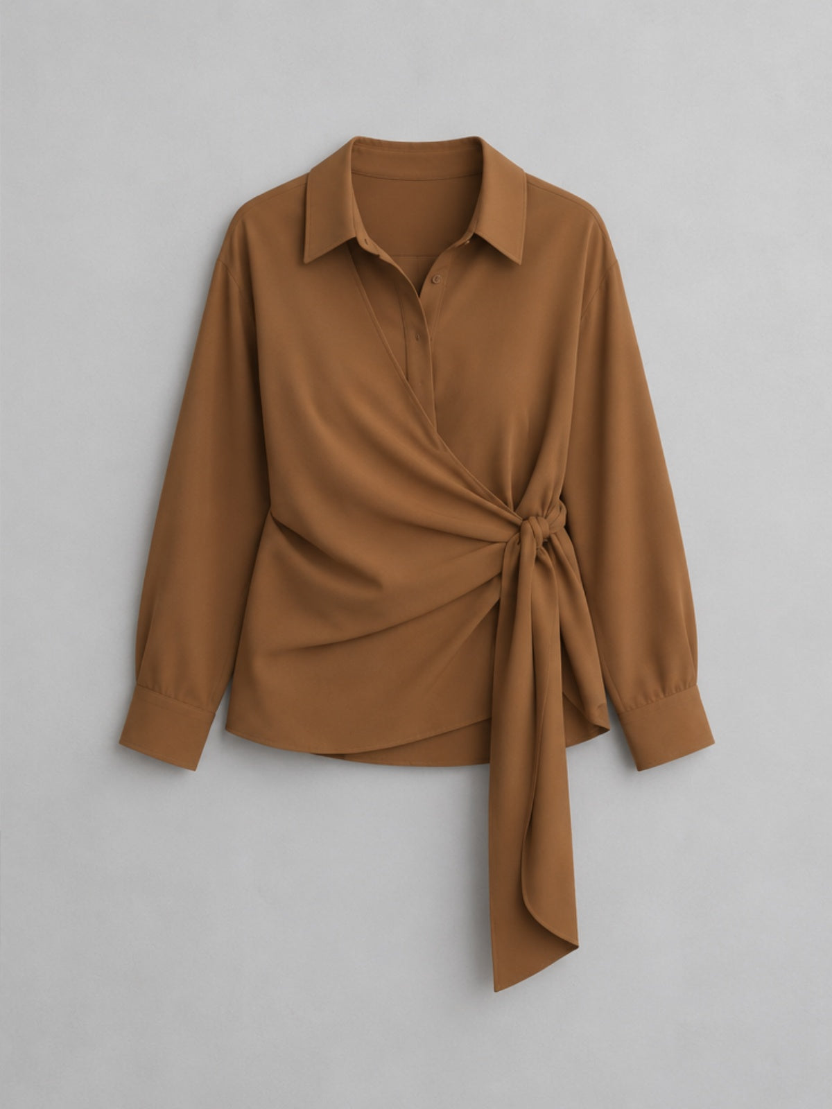 Camisa de Corte Cruzado con Lazada Lateral - Camel