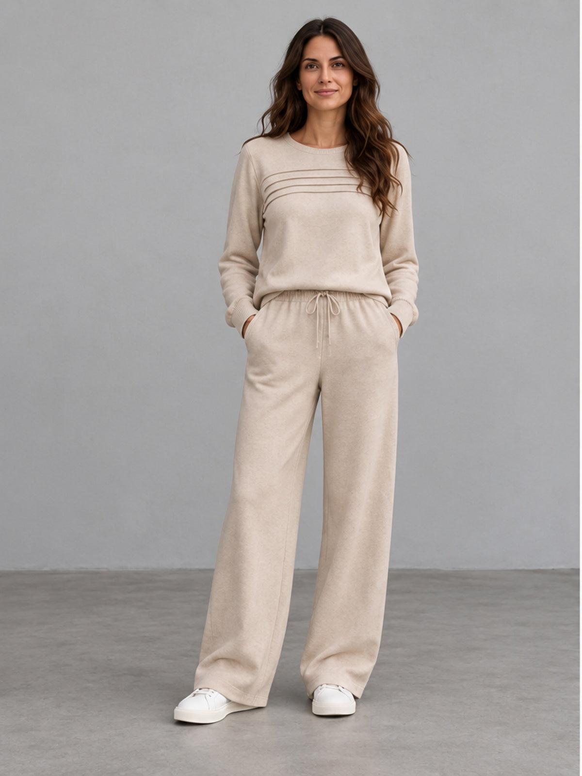 Conjunto Jersey y Pantalón con Cordón - Beige
