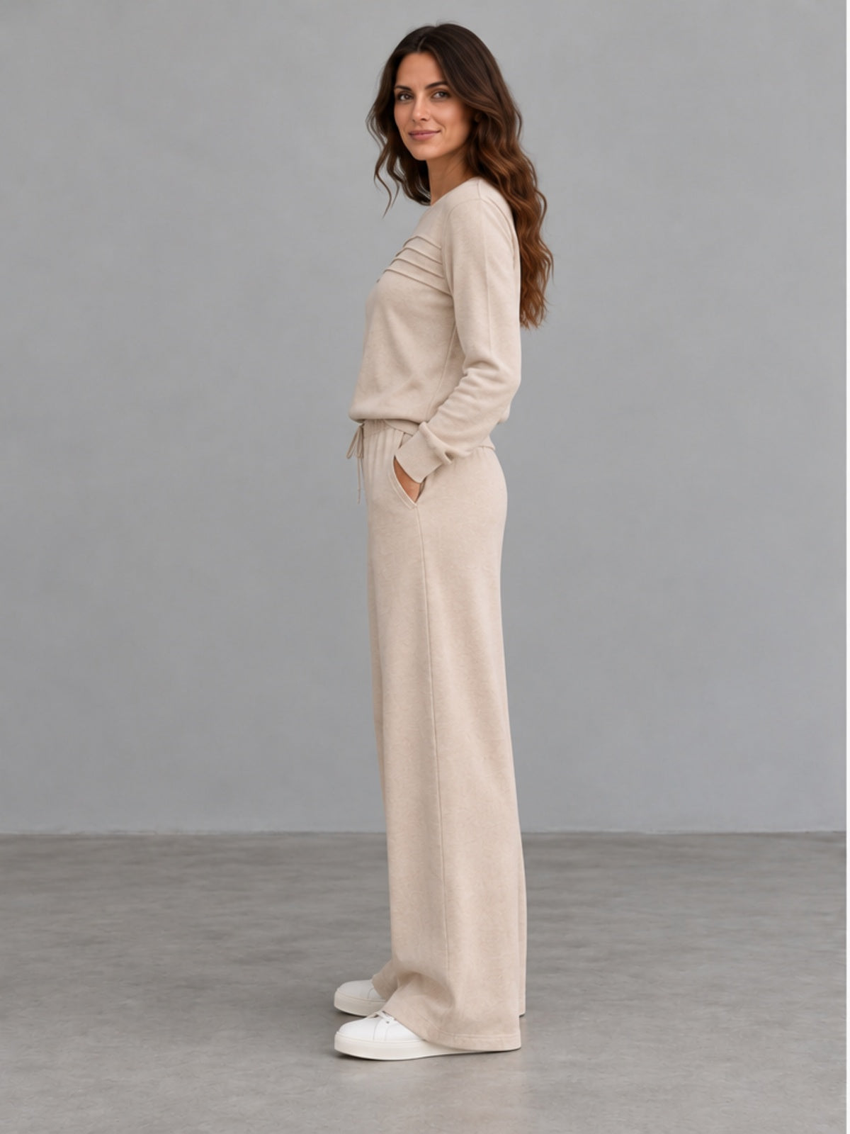 Conjunto Jersey y Pantalón con Cordón - Beige