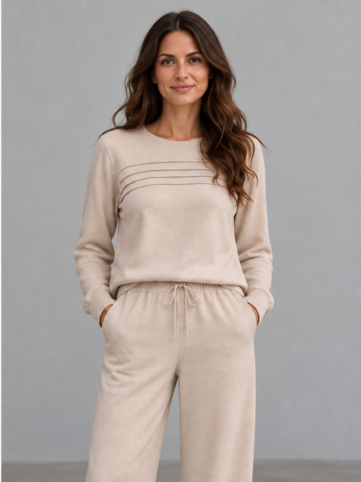 Conjunto Jersey y Pantalón con Cordón - Beige