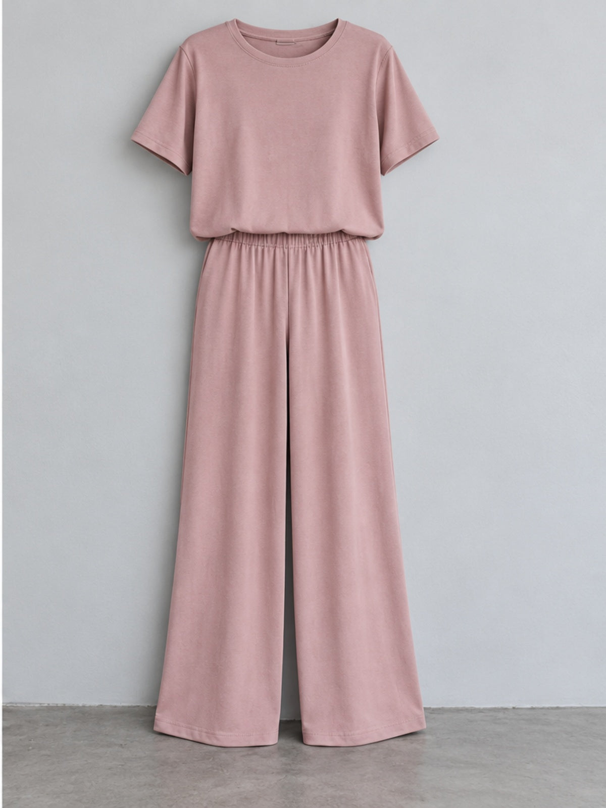 Conjunto Loungewear Top y Pantalón Ancho - Rosa Empolvado