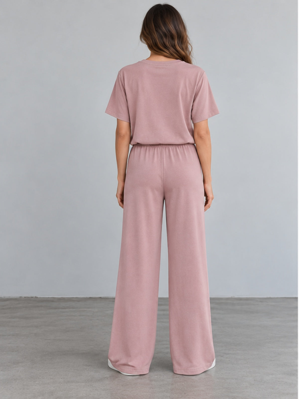Conjunto Loungewear Top y Pantalón Ancho - Rosa Empolvado
