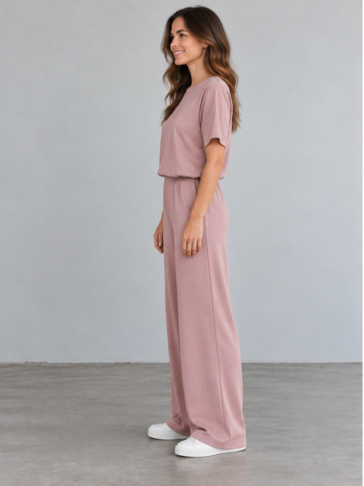 Conjunto Loungewear Top y Pantalón Ancho - Rosa Empolvado