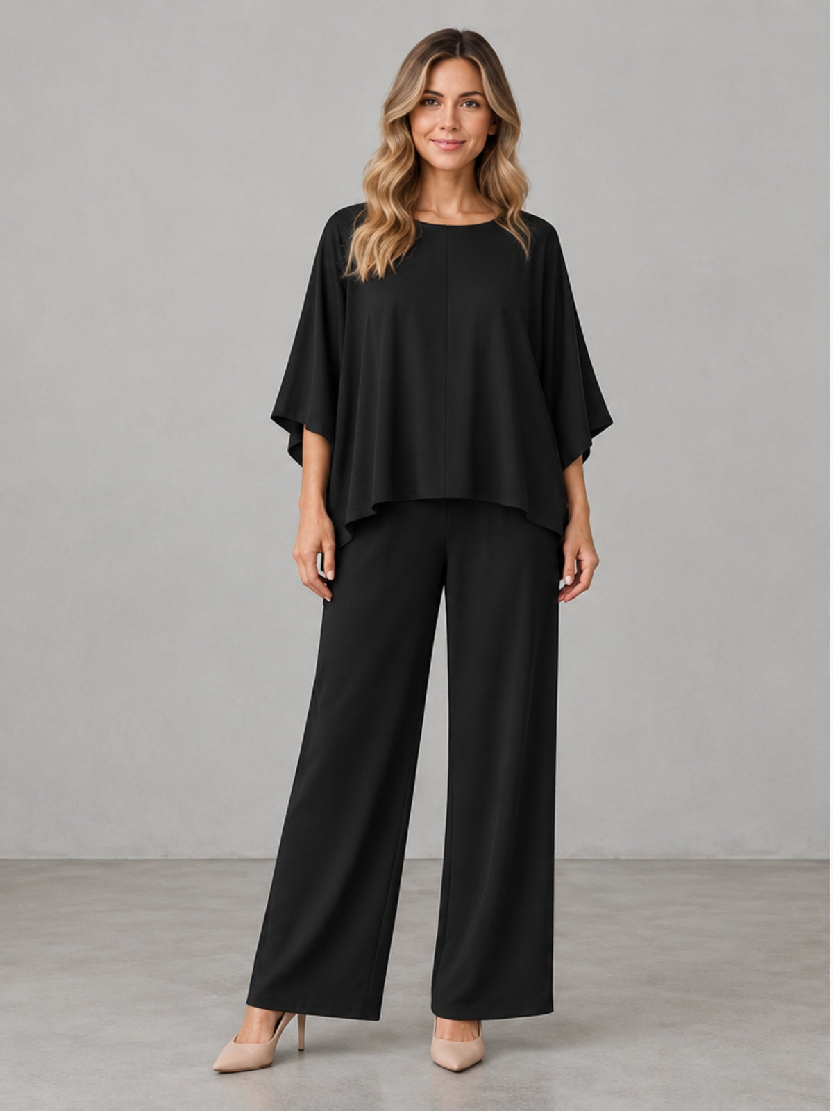Conjunto Top Oversize y Pantalón Ancho Elegante - Negro