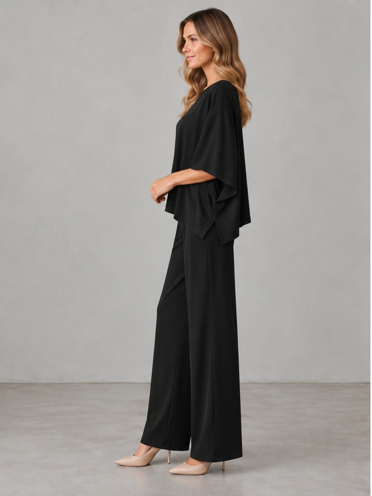 Conjunto Top Oversize y Pantalón Ancho Elegante - Negro