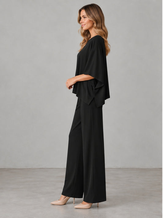 Conjunto Top Oversize y Pantalón Ancho Elegante - Negro
