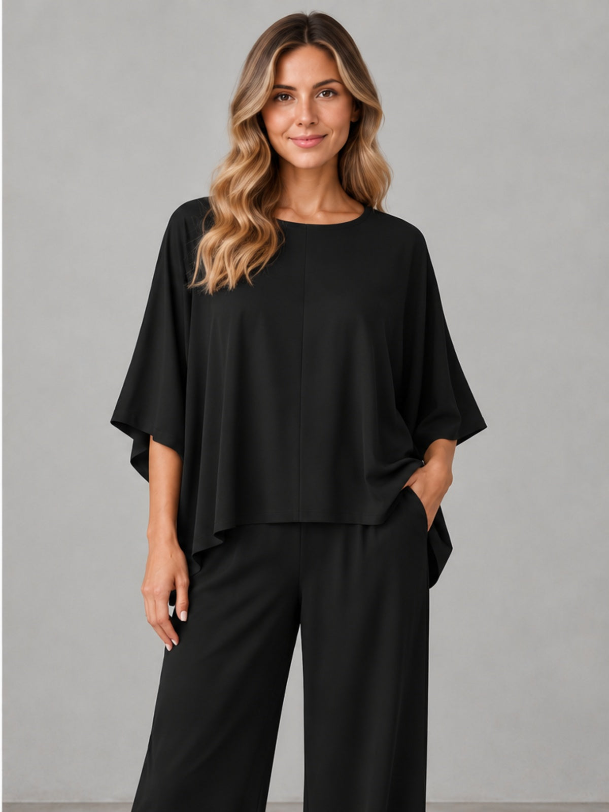 Conjunto Top Oversize y Pantalón Ancho Elegante - Negro