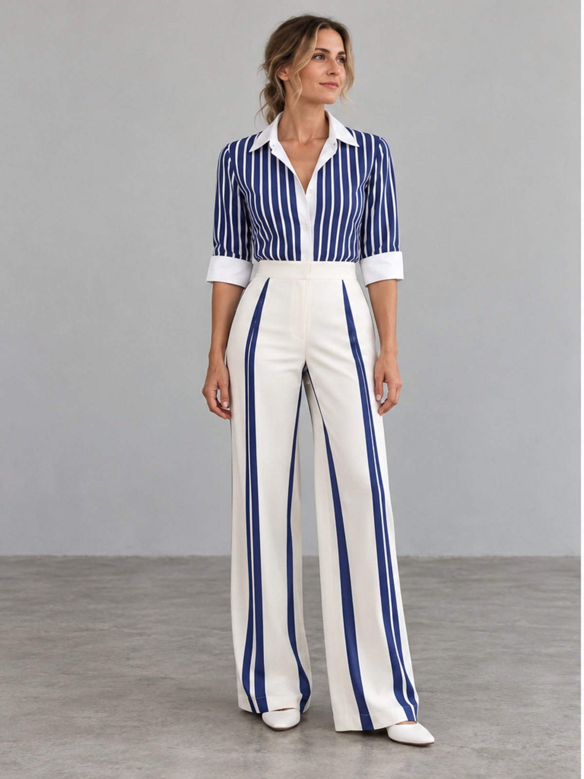 Conjunto Camisa y Pantalón a Rayas - Azul Marino