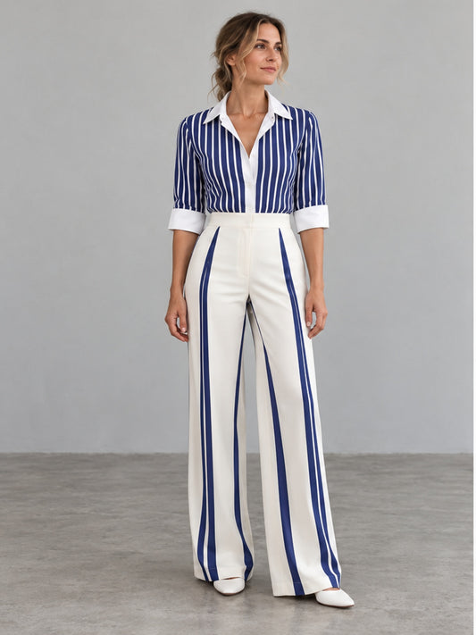 Conjunto Camisa y Pantalón a Rayas - Azul Marino