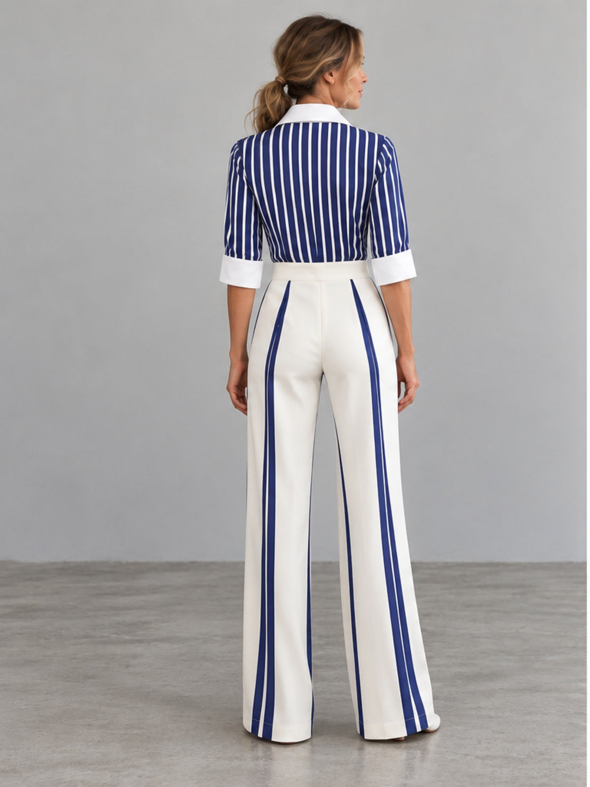 Conjunto Camisa y Pantalón a Rayas - Azul Marino