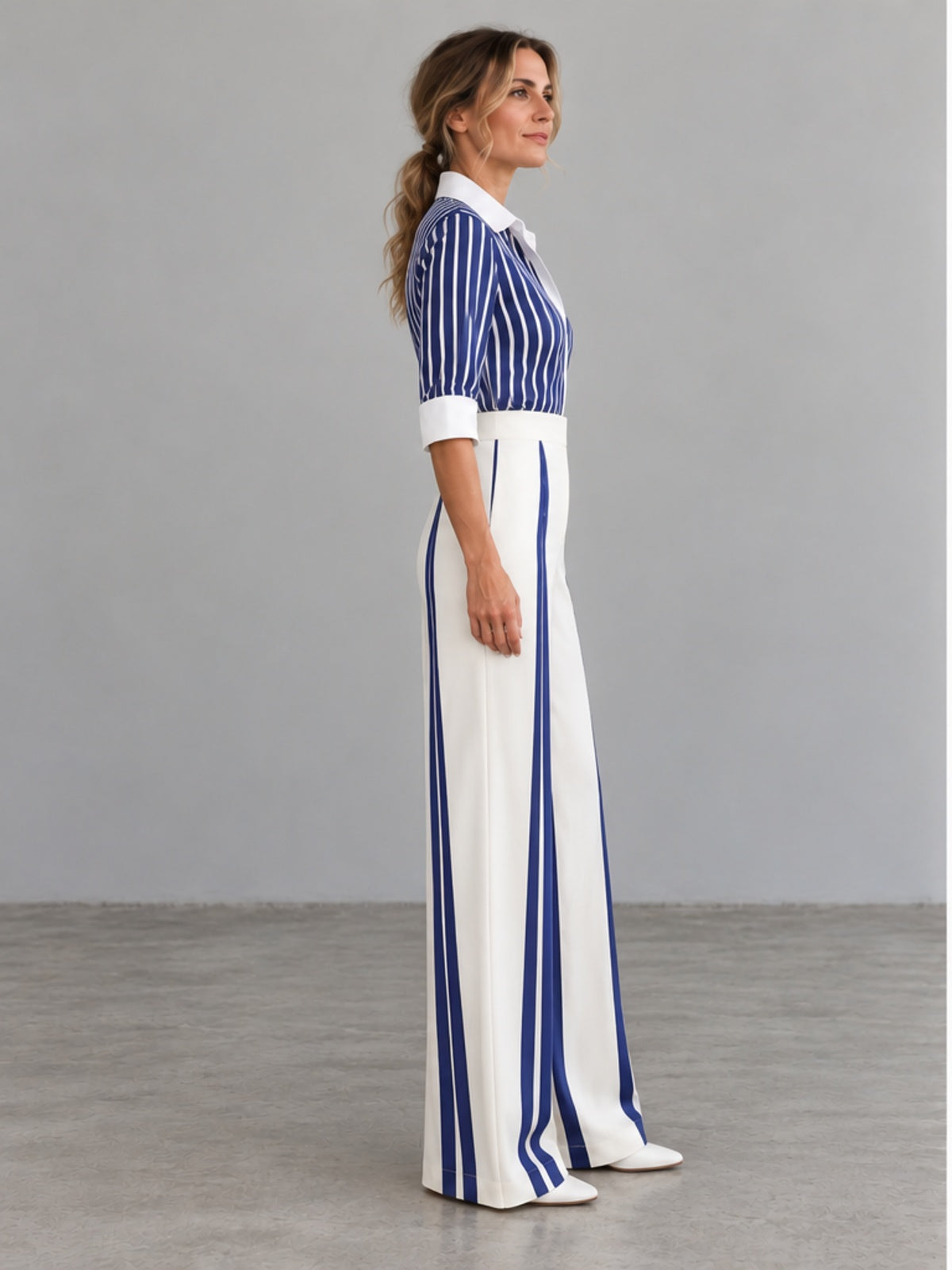 Conjunto Camisa y Pantalón a Rayas - Azul Marino