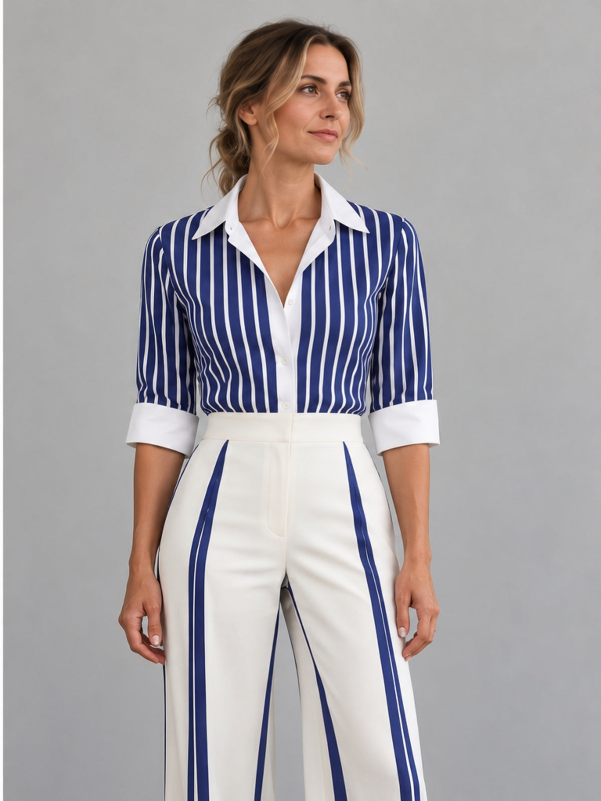 Conjunto Camisa y Pantalón a Rayas - Azul Marino