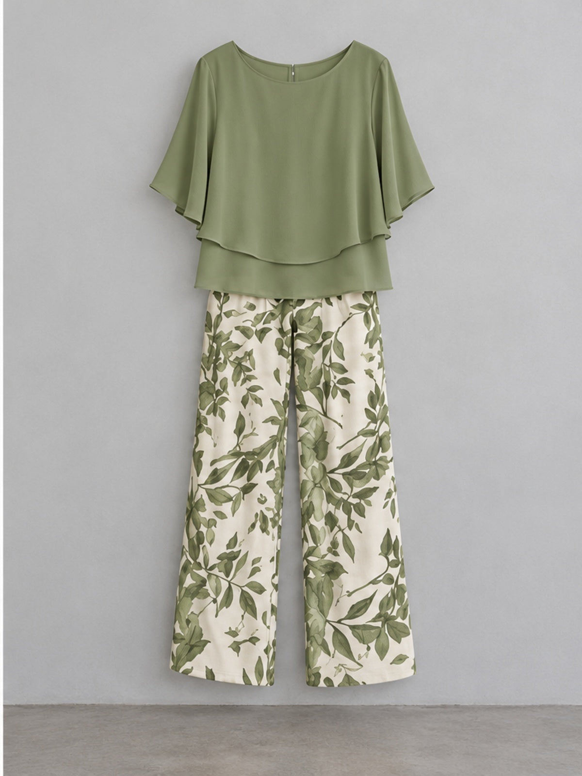Conjunto Top y Pantalón Estampado de Gasa - Verde
