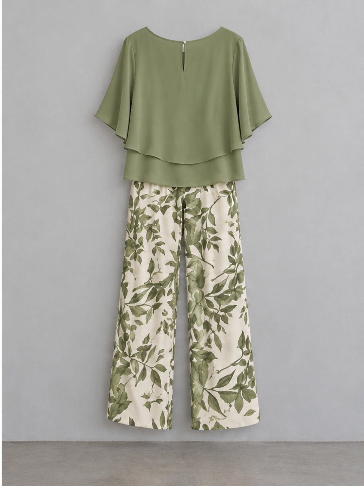 Conjunto Top y Pantalón Estampado de Gasa - Verde