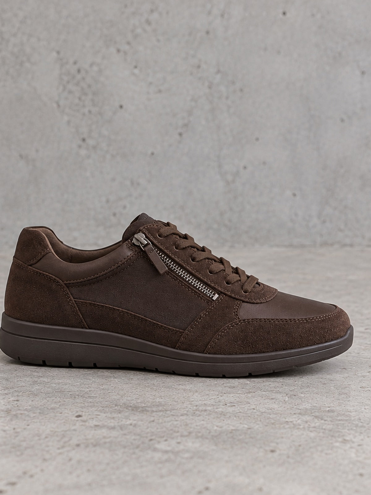 Zapatilla Casual Cremallera - Marrón Oscuro