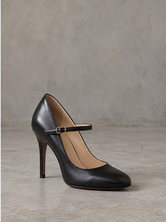 Zapato Tacón Elegante Tira Empeine - Negro