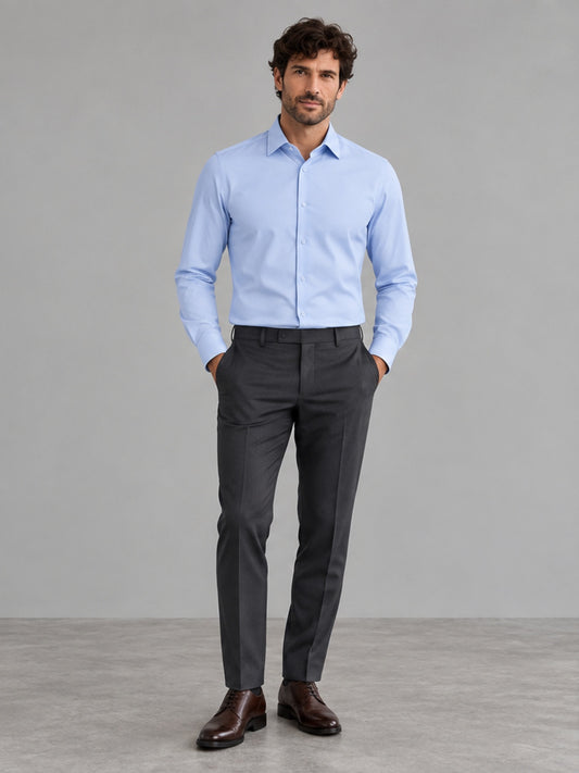 Camisa Sin Plancha Elástica - Azul Claro
