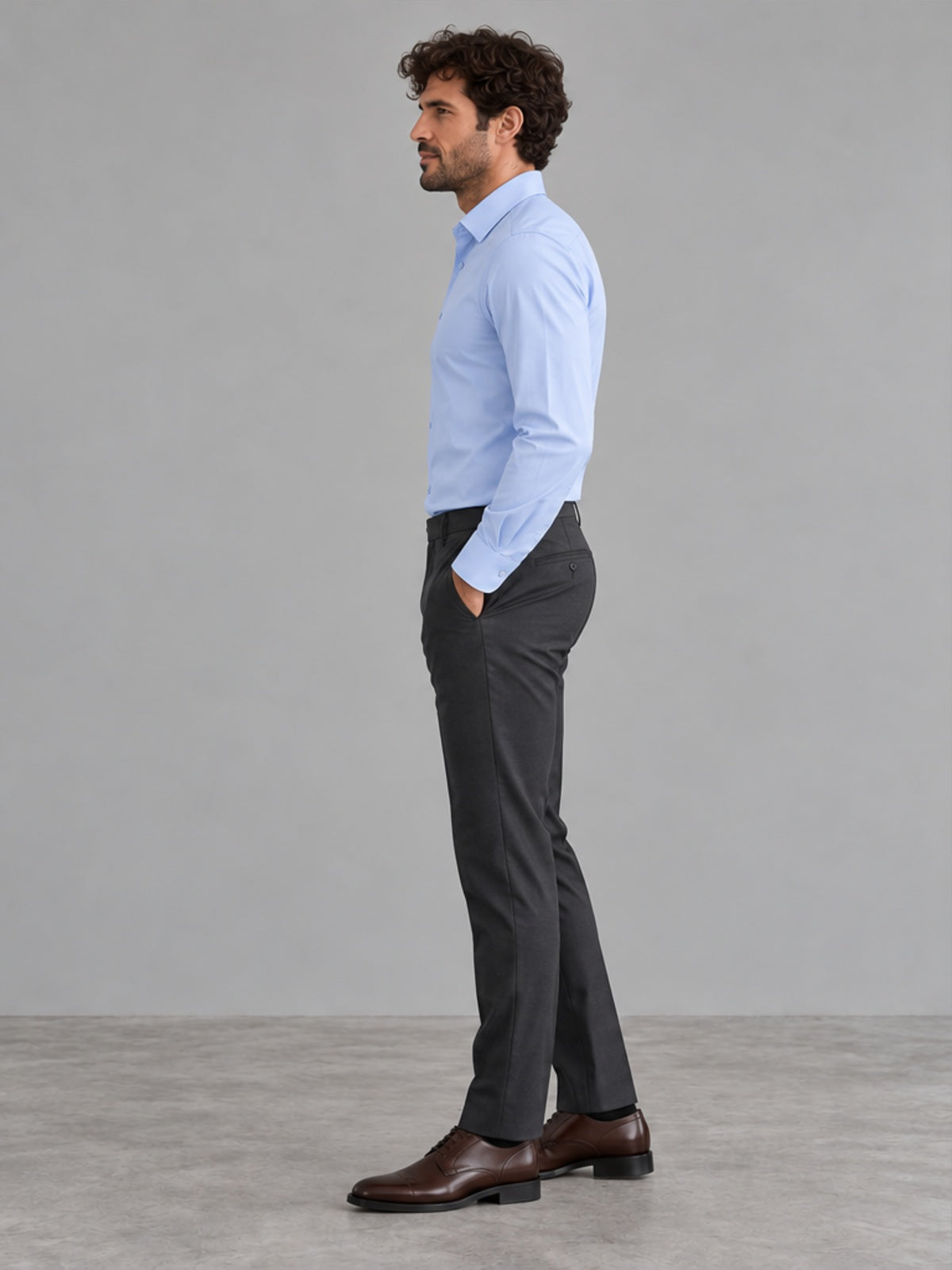 Camisa Sin Plancha Elástica - Azul Claro