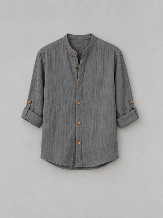 Camisa Cuello Mao de Manga Larga - Gris