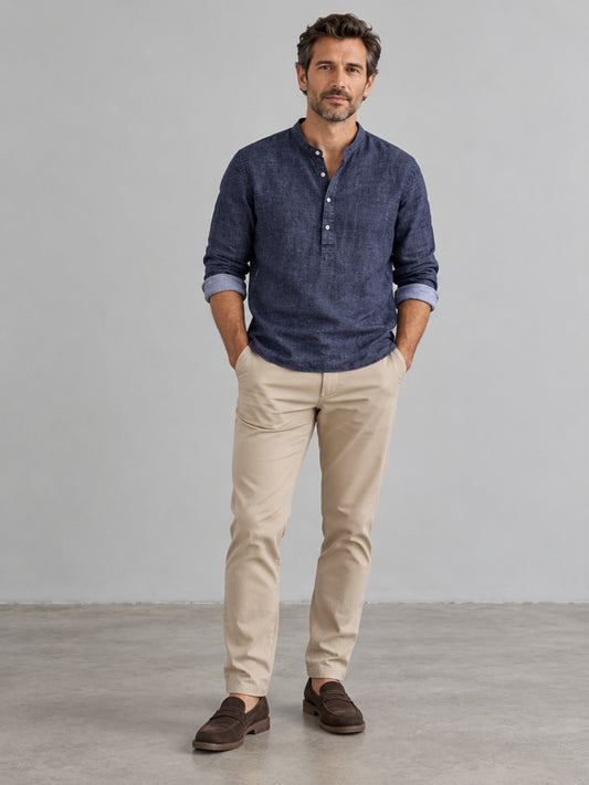 Camisa Cuello Abuelo - Azul Marino