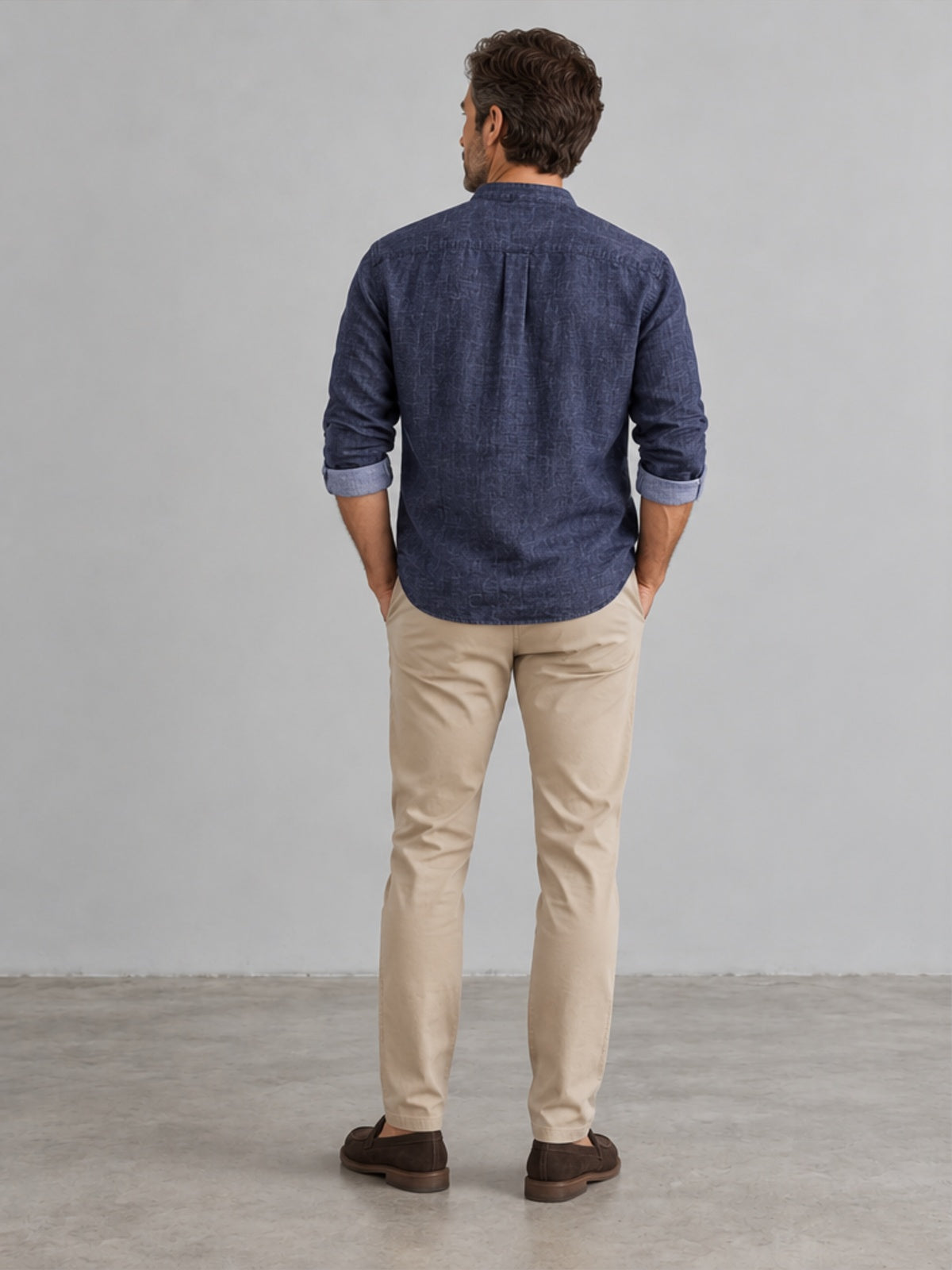 Camisa Cuello Abuelo - Azul Marino