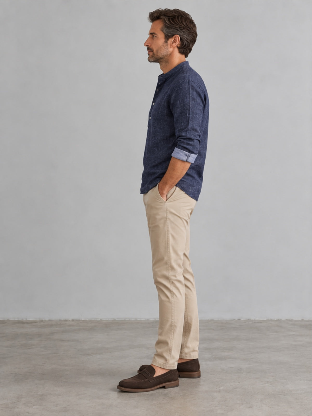 Camisa Cuello Abuelo - Azul Marino