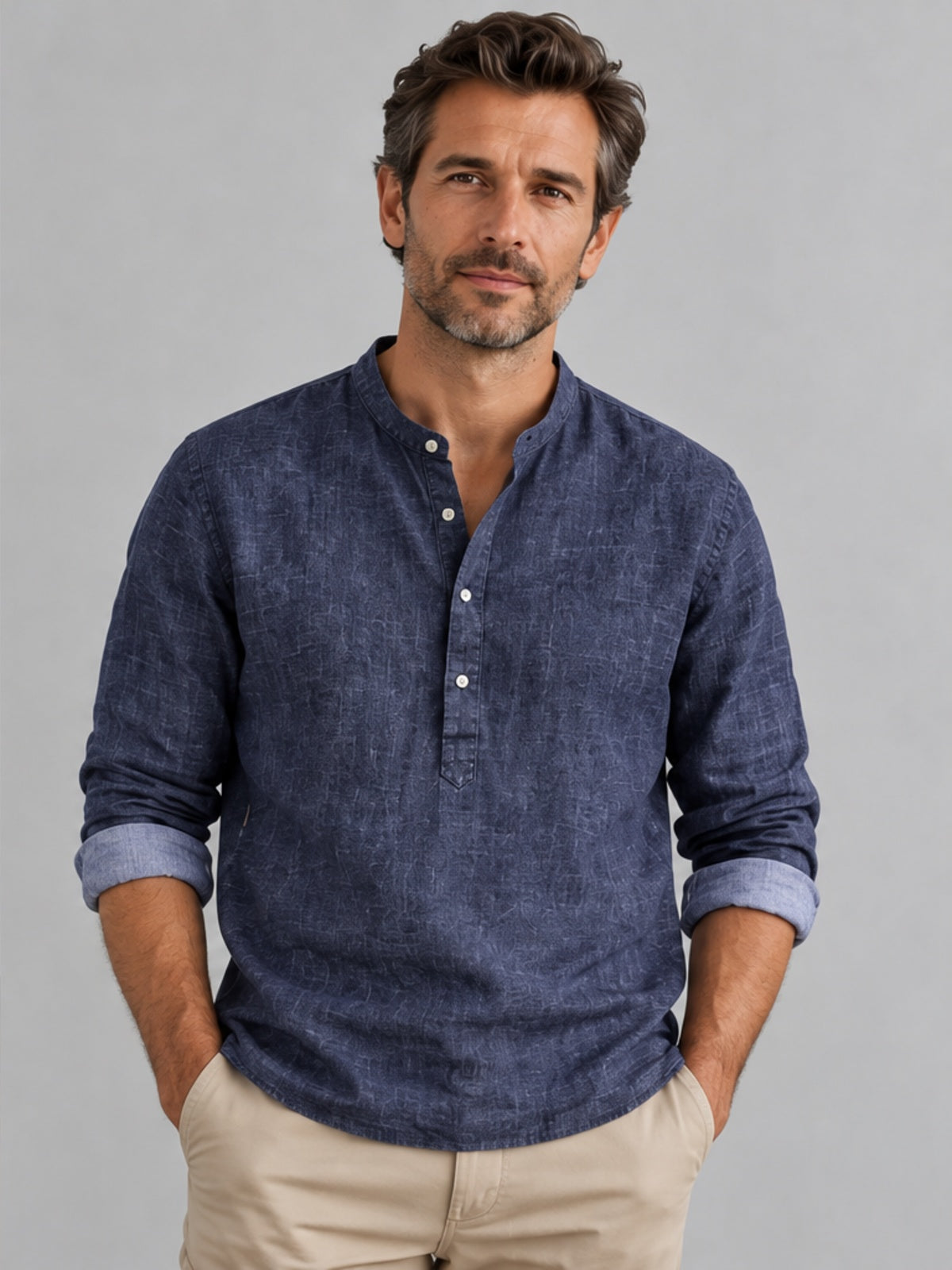Camisa Cuello Abuelo - Azul Marino