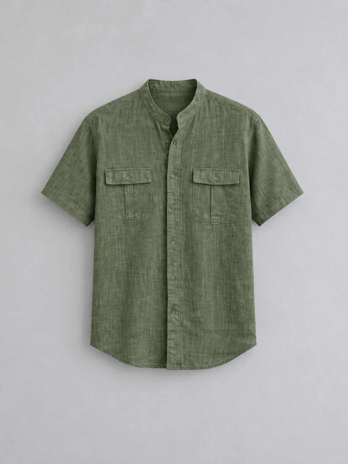 Camisa Cuello Mao de Manga Corta - Verde