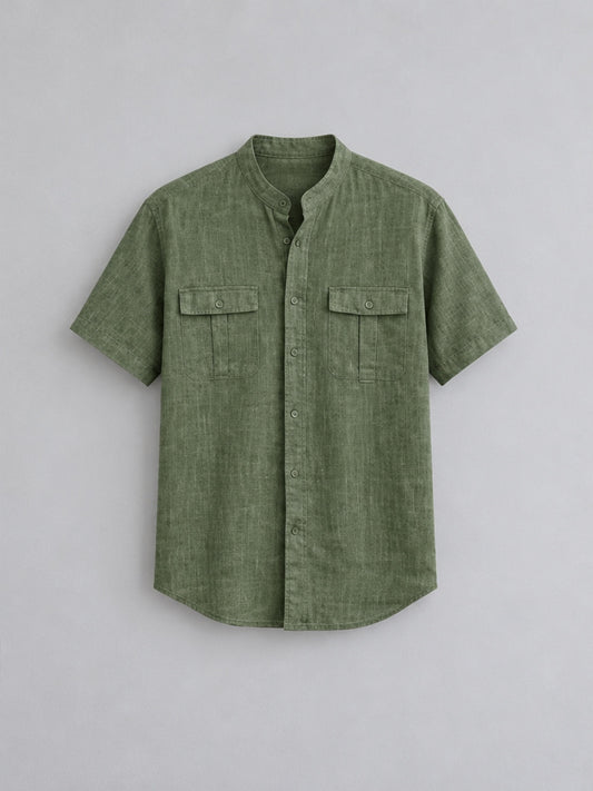 Camisa Cuello Mao de Manga Corta - Verde