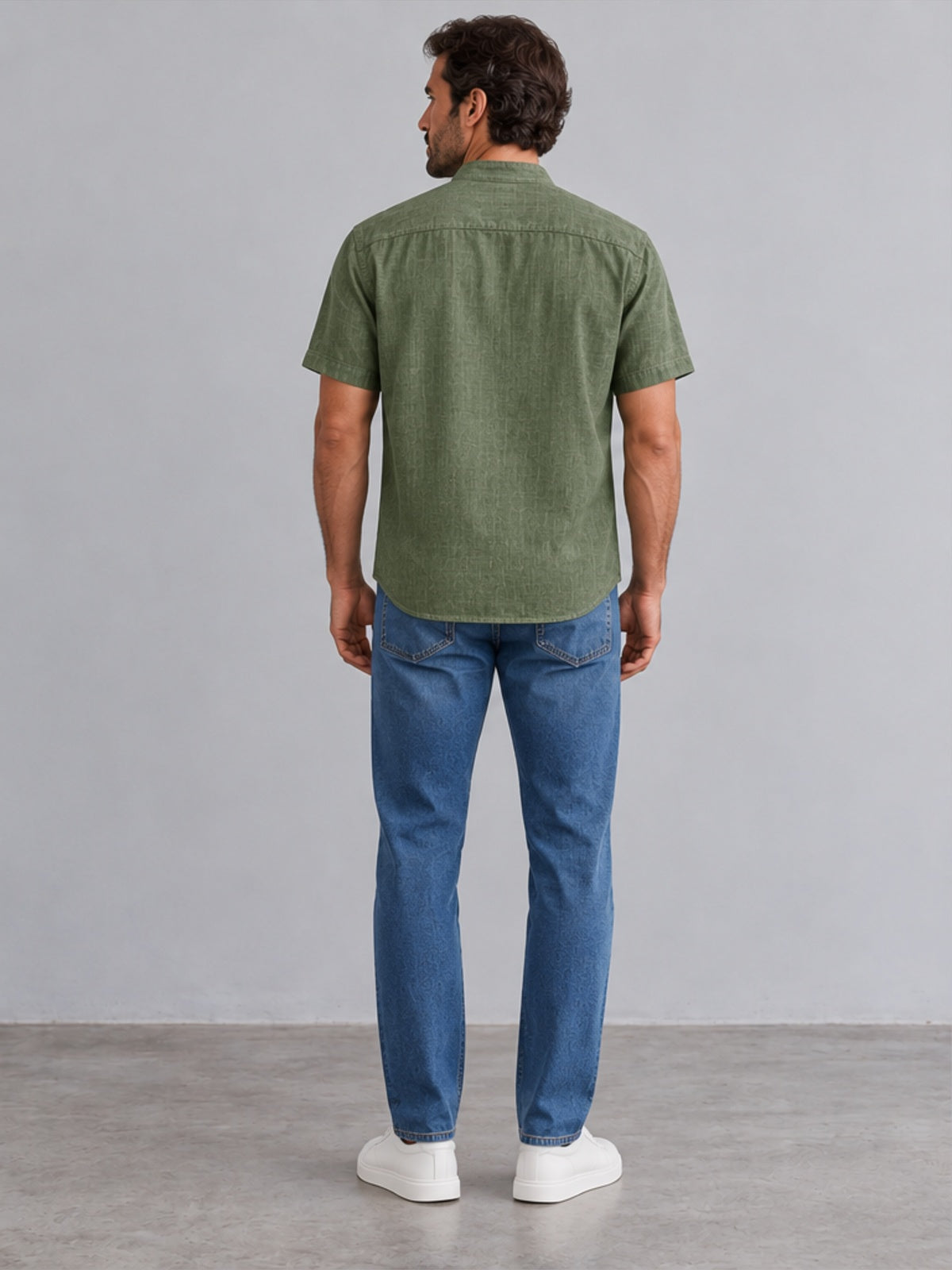 Camisa Cuello Mao de Manga Corta - Verde