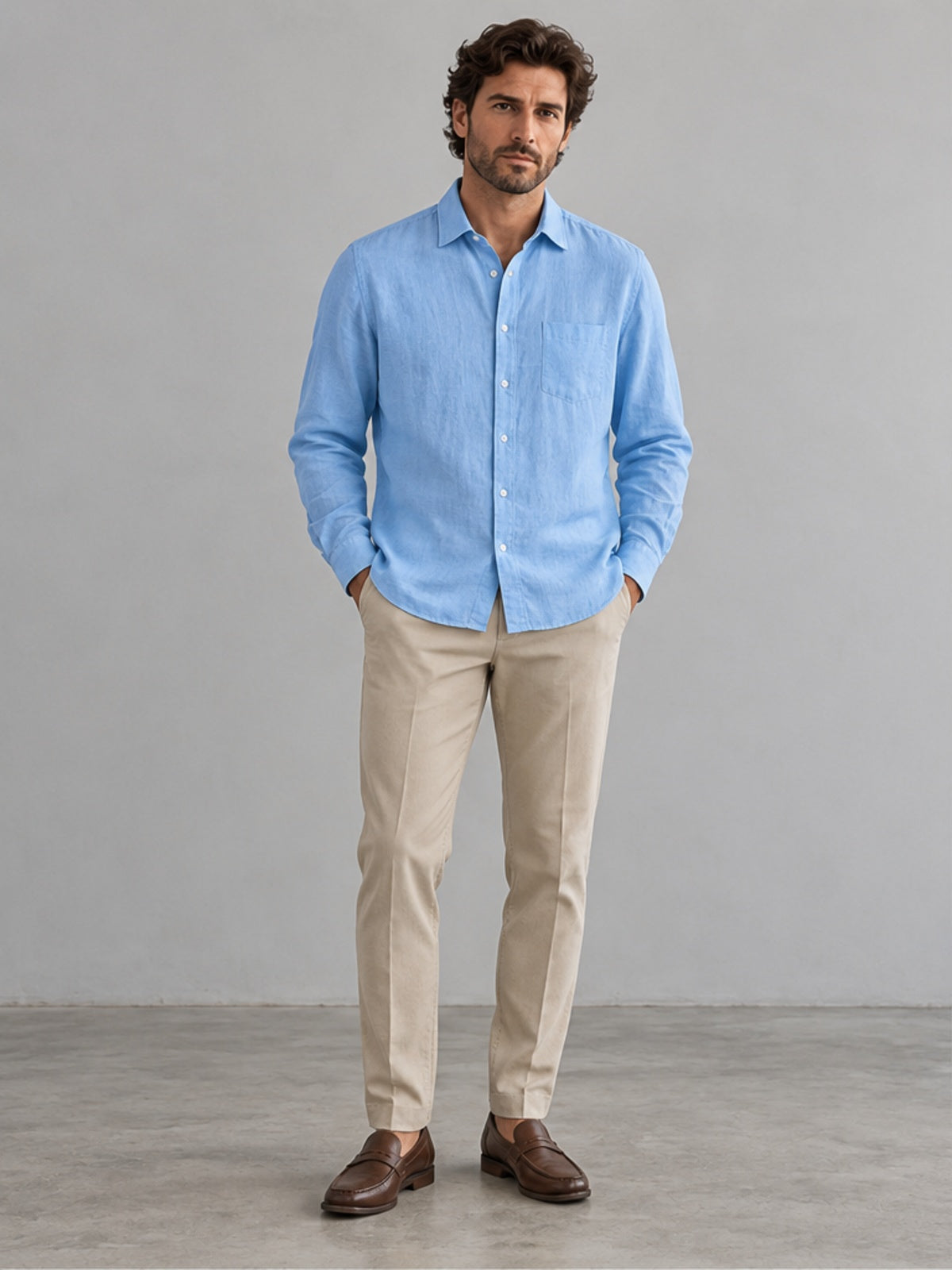 Camisa con Bolsillo - Azul