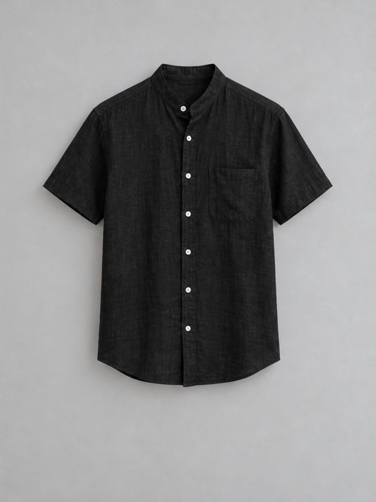 Camisa Cuello Mandarín de Manga Corta - Negro