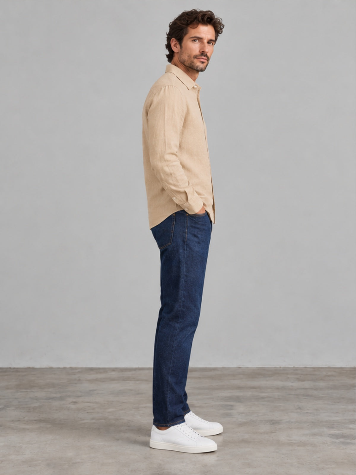 Camisa de Manga Larga con Cuello Clásico - Arena