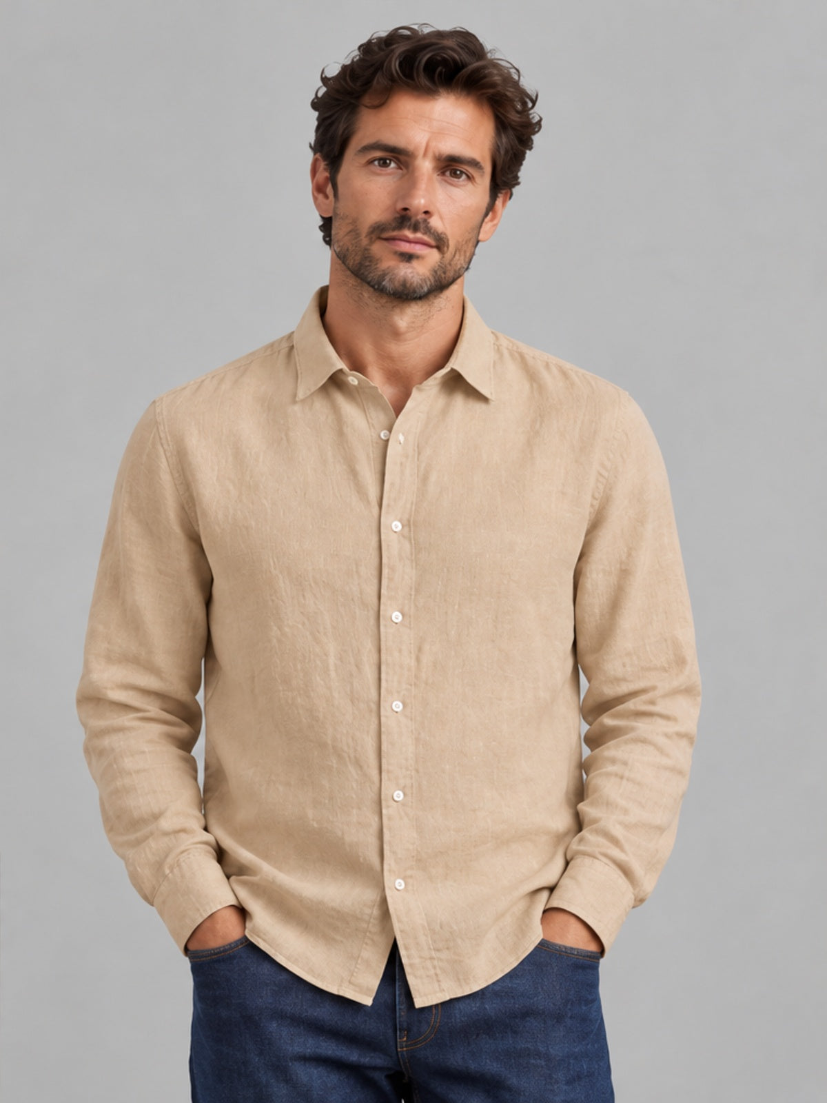 Camisa de Manga Larga con Cuello Clásico - Arena