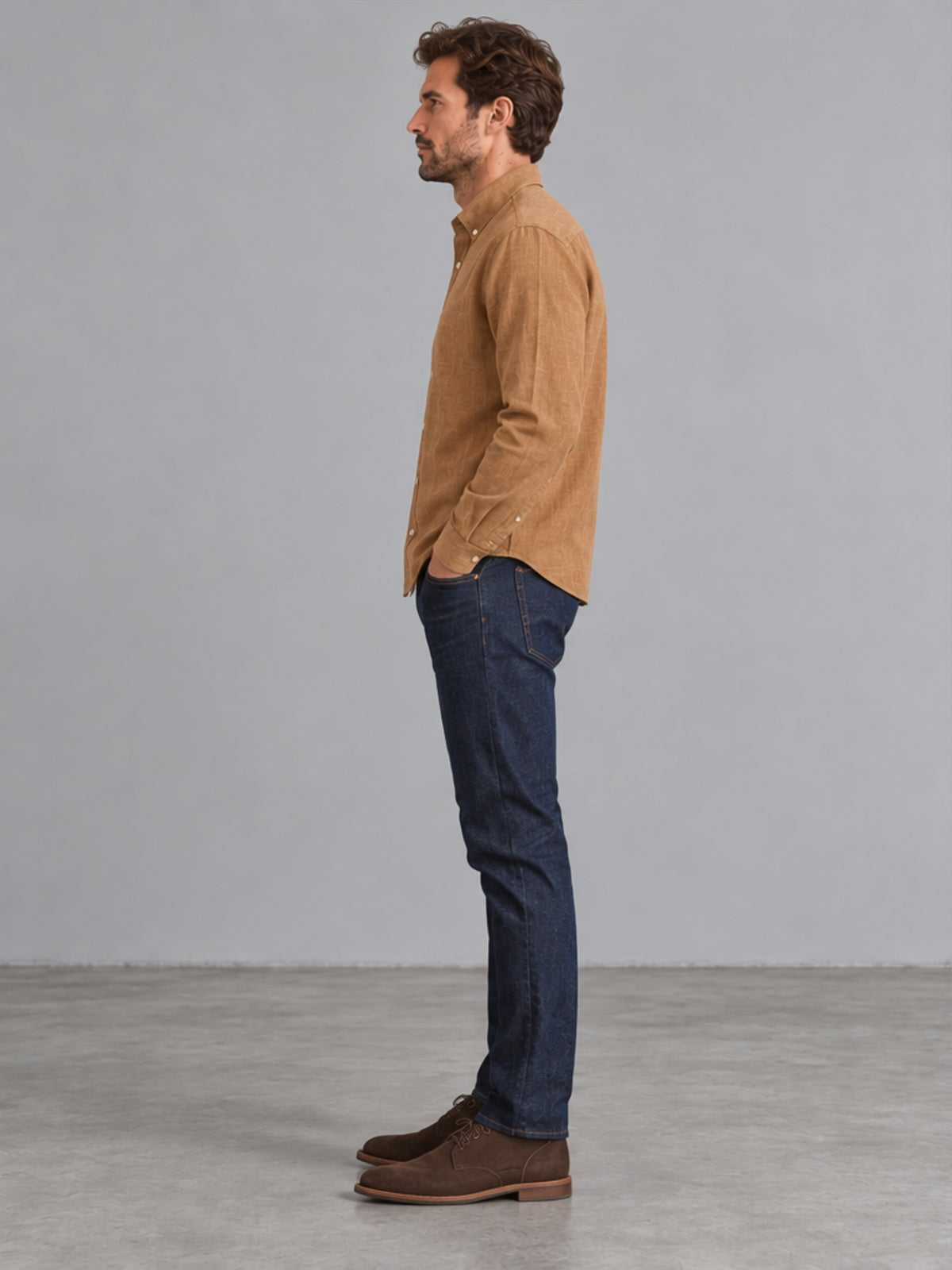 Camisa Button-Down de Manga Larga - Camel