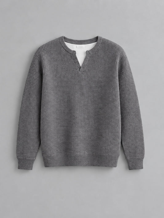 Camiseta Waffle de Manga Larga - Gris