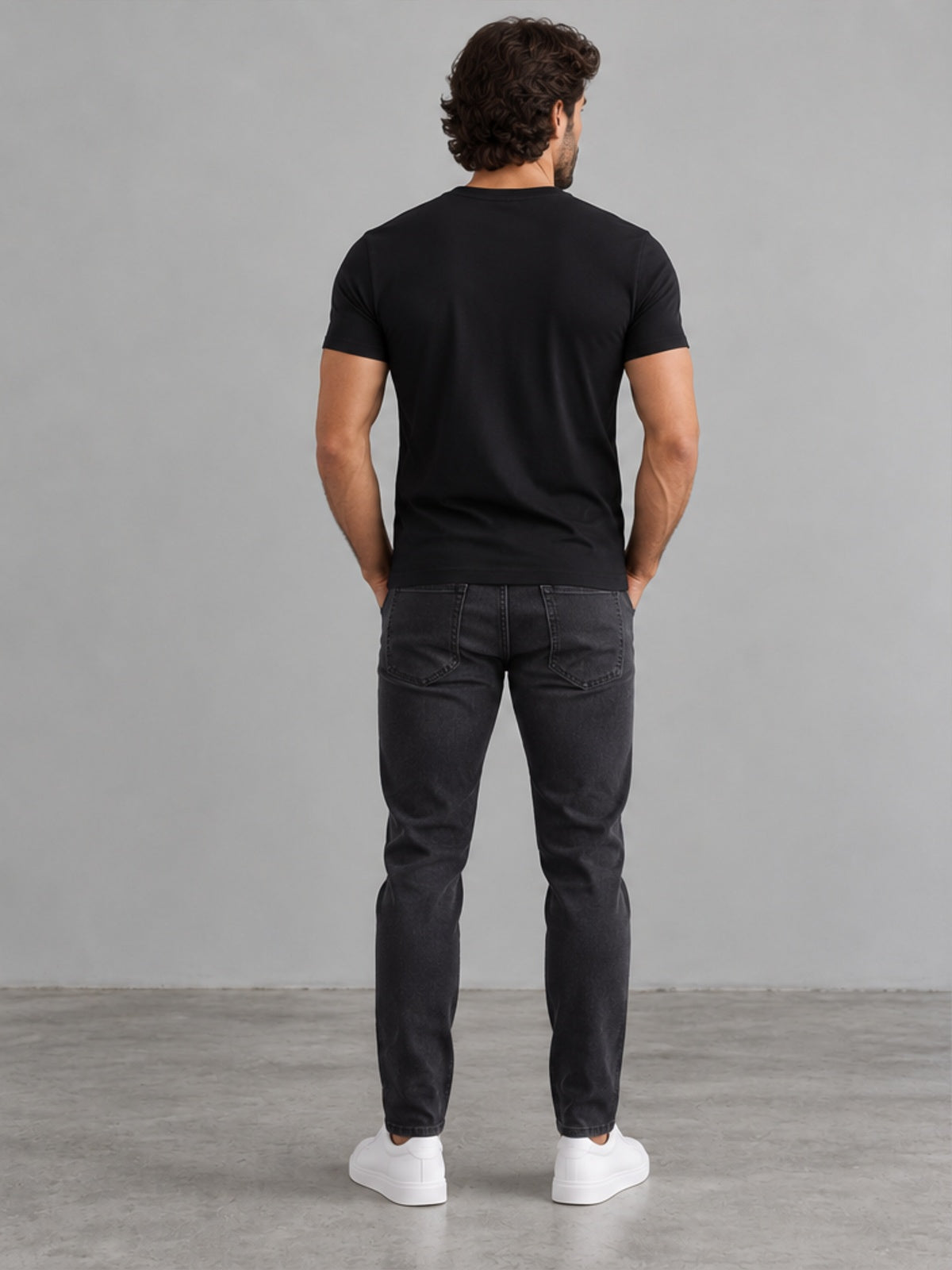 Camiseta Slim Cuello en V - Negro