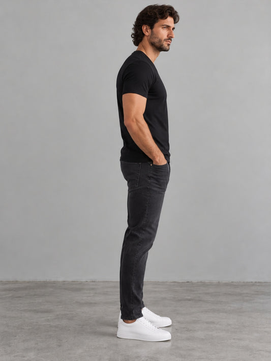 Camiseta Slim Cuello en V - Negro