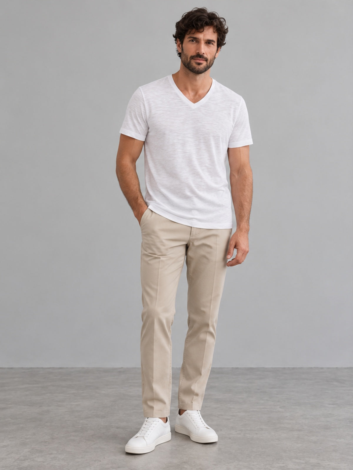 Camiseta Flameada Cuello en V - Blanco