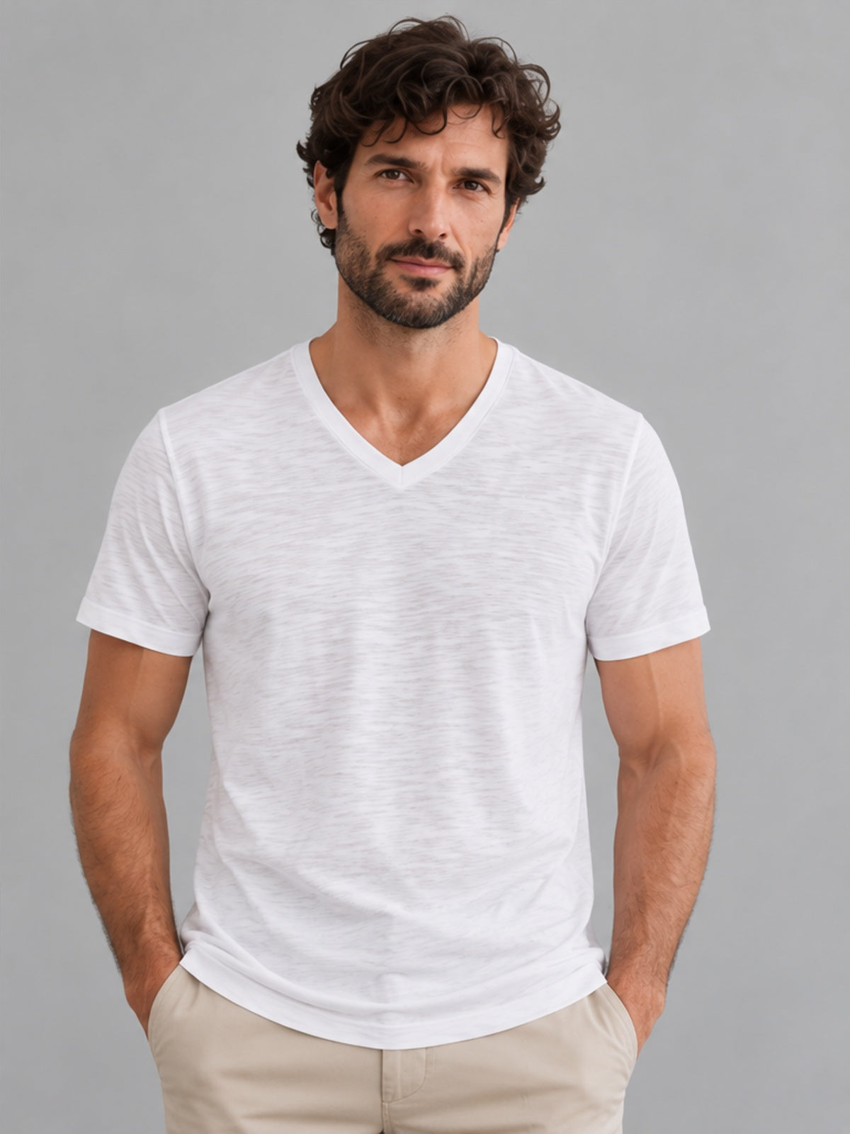 Camiseta Flameada Cuello en V - Blanco