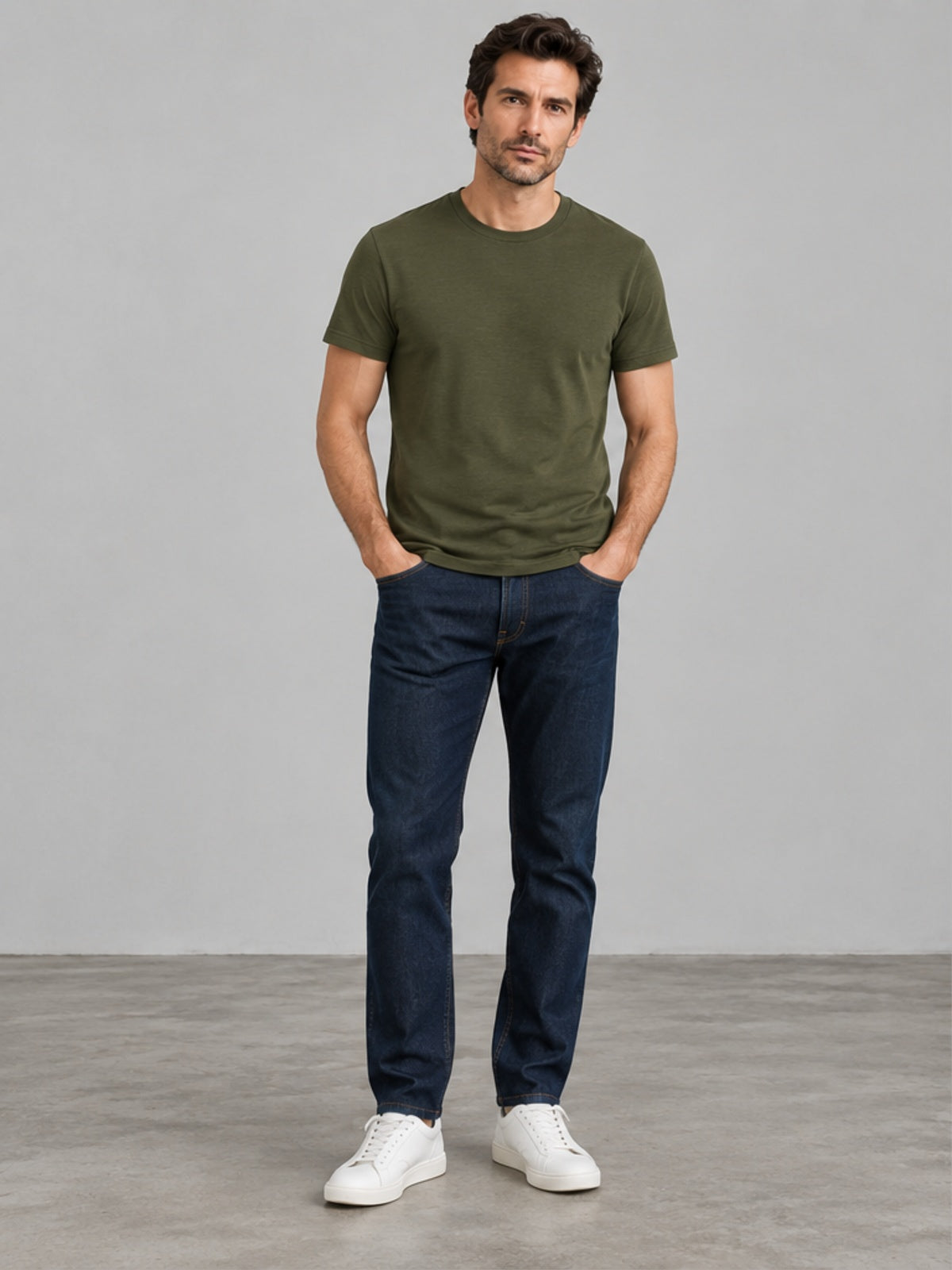 Camiseta Ajustada Cuello Redondo - Verde Oliva