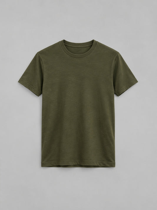 Camiseta Ajustada Cuello Redondo - Verde Oliva
