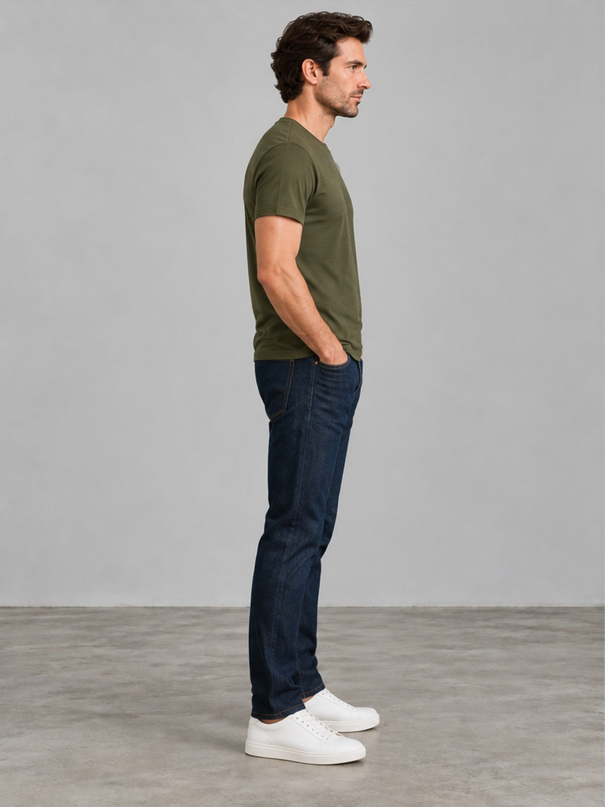Camiseta Ajustada Cuello Redondo - Verde Oliva
