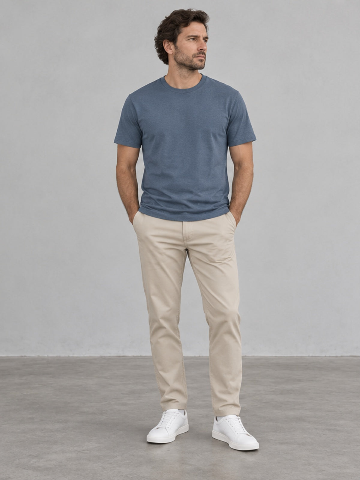 Camiseta Básica Cuello Redondo - Azul Pizarra