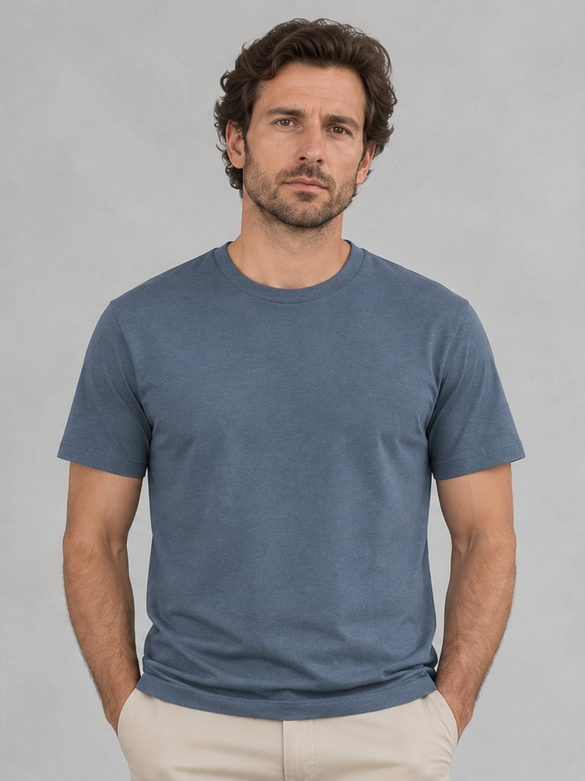 Camiseta Básica Cuello Redondo - Azul Pizarra
