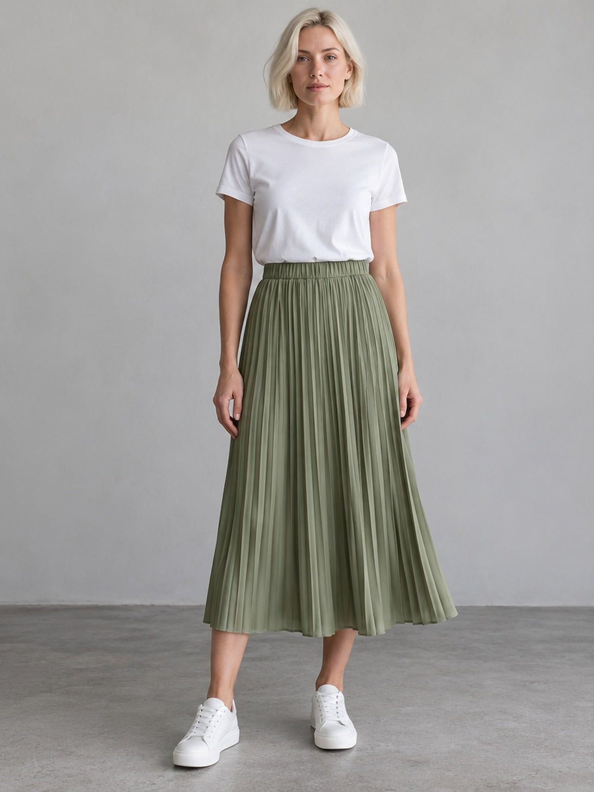 Falda Midi Plisada - Verde Salvia