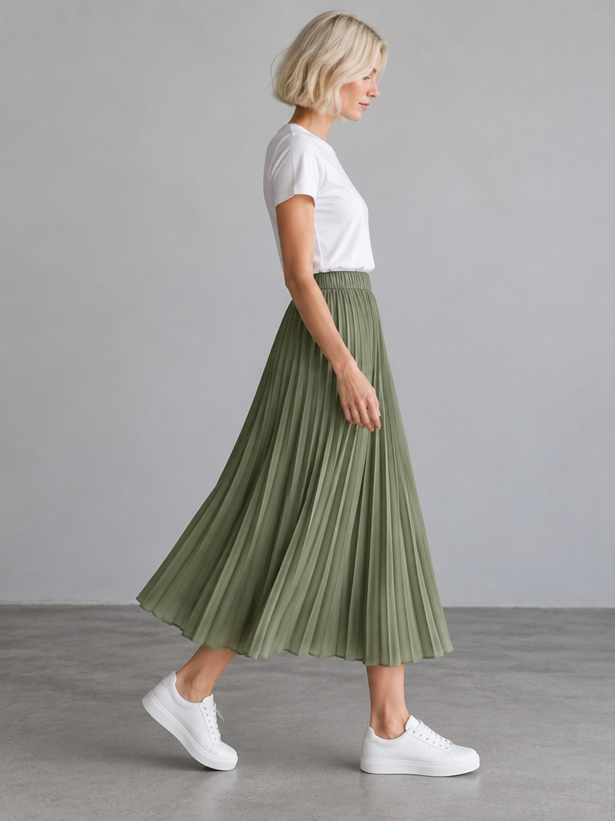 Falda Midi Plisada - Verde Salvia